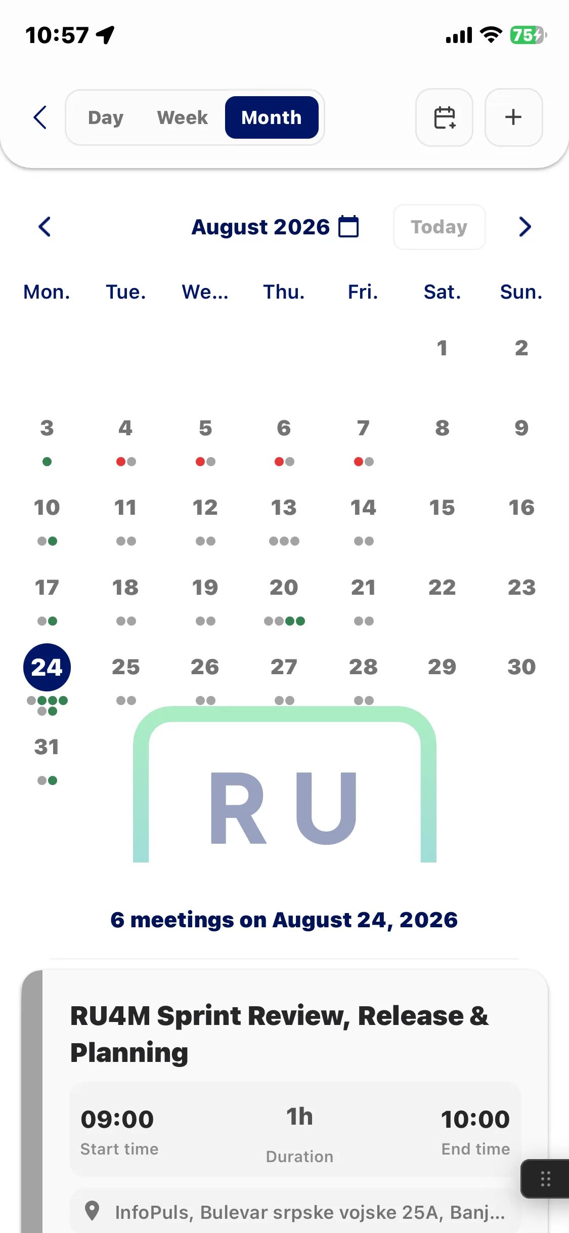 RU4M app — meeting calendar