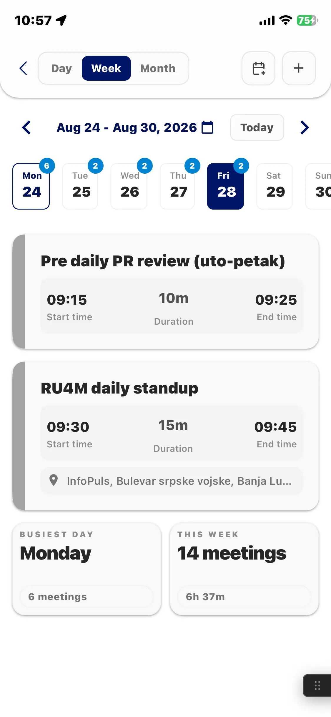 RU4M app — meeting schedule